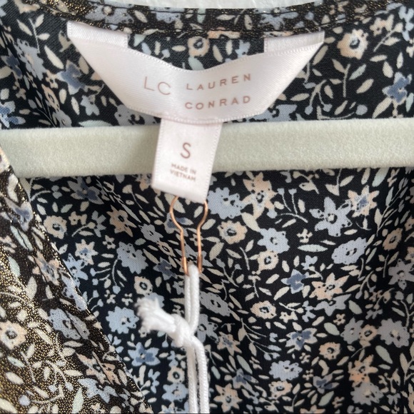 LC Lauren Conrad Small Gold Shimmer Floral Long Sleeve Tie Waist Dress - Picture 3 of 4